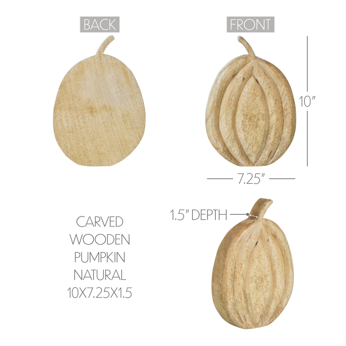 Carved Wooden Pumpkin Natural 10x7.25x1.5