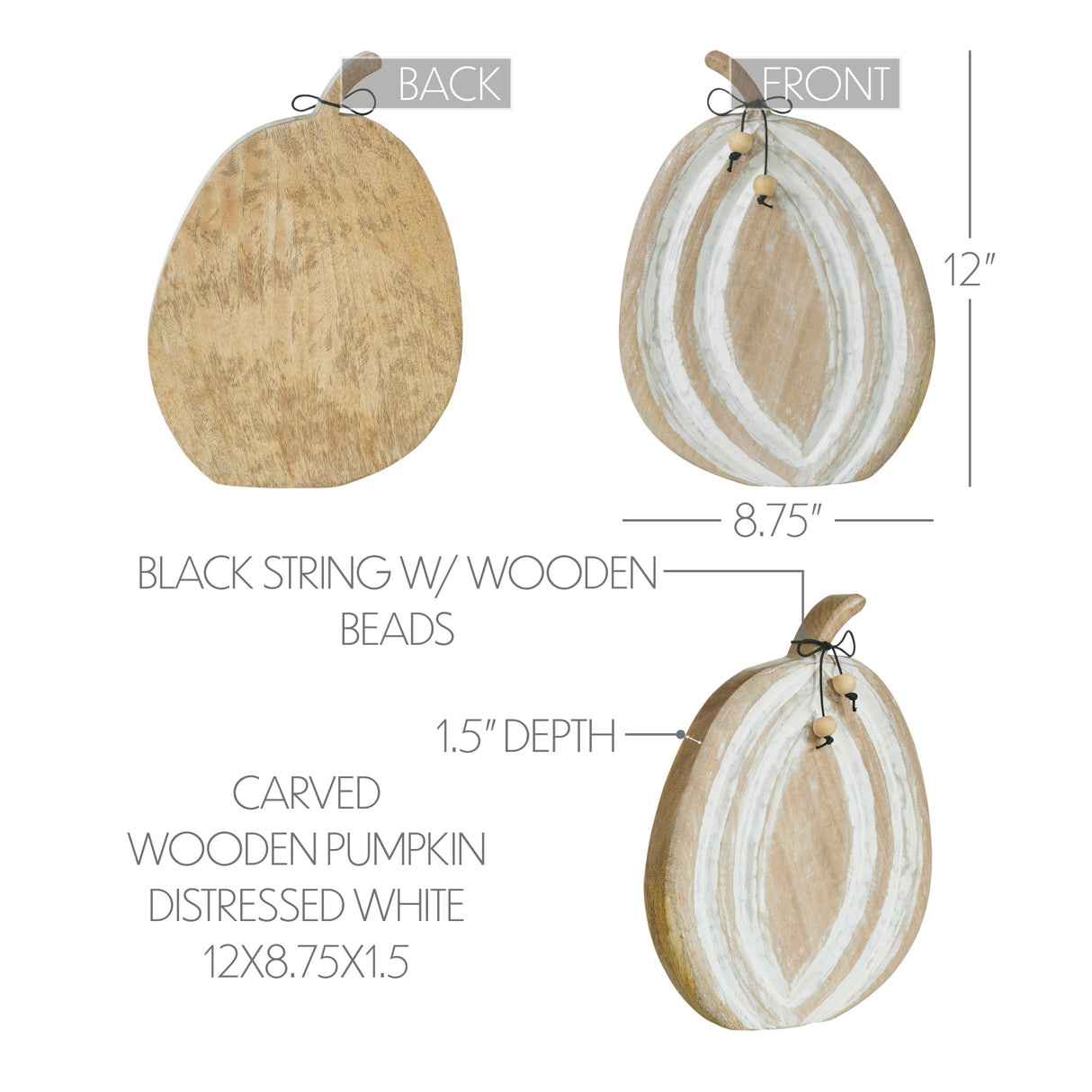 Carved Wooden Pumpkin Distressed White 12x8.75x1.5