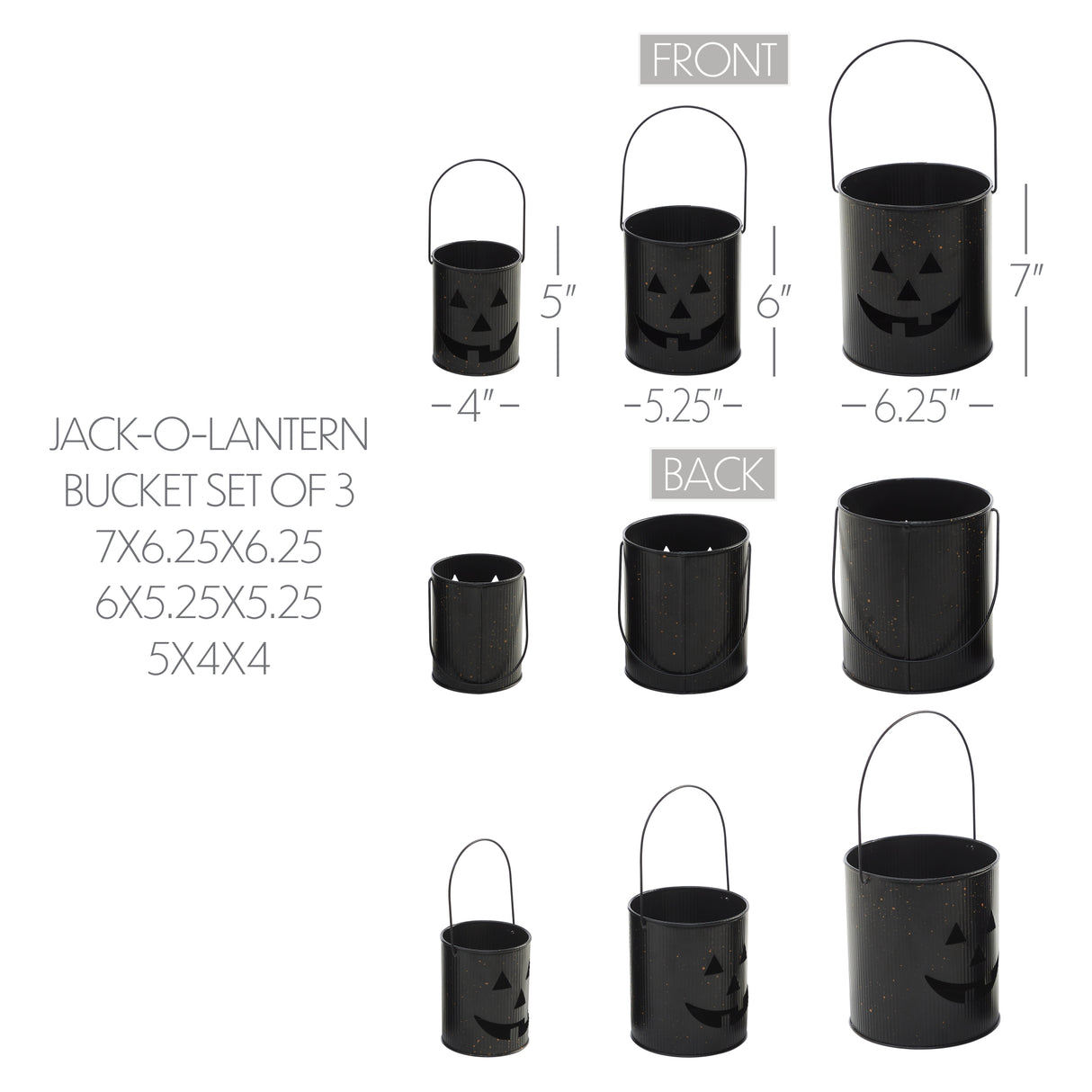 Jack-O-Lantern Bucket Set of 3 - 5/6/7 inch