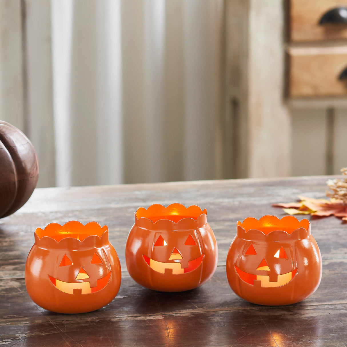 Jack-O-Lantern Candle Holder Set of 3 - 3x3.5x3.5