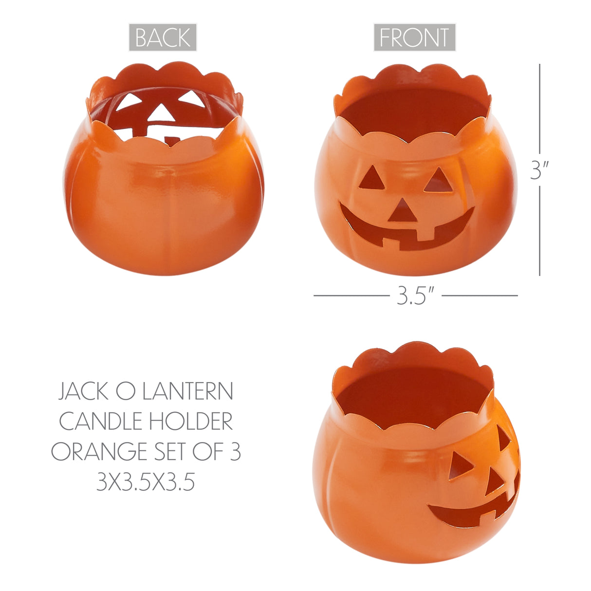 Jack-O-Lantern Candle Holder Set of 3 - 3x3.5x3.5