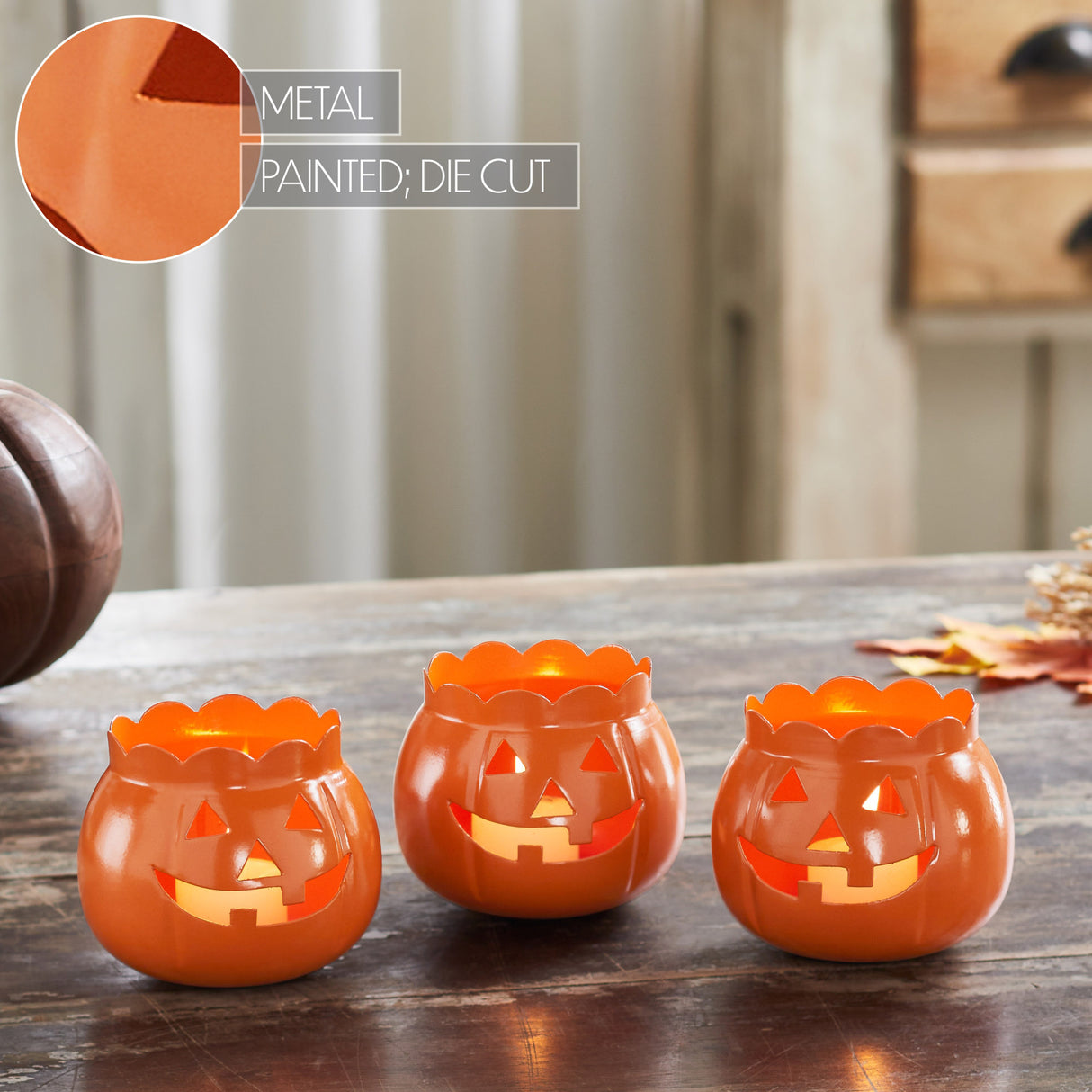 Jack-O-Lantern Candle Holder Set of 3 - 3x3.5x3.5