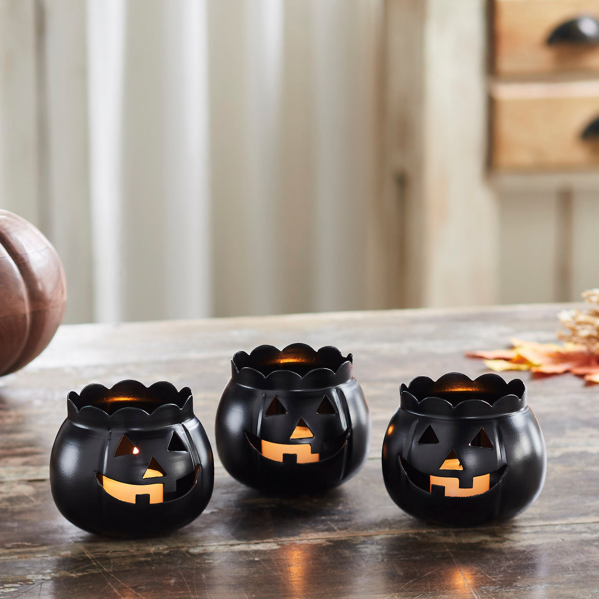 Jack-O-Lantern Candle Holder Set of 3 - 3x3.5x3.5