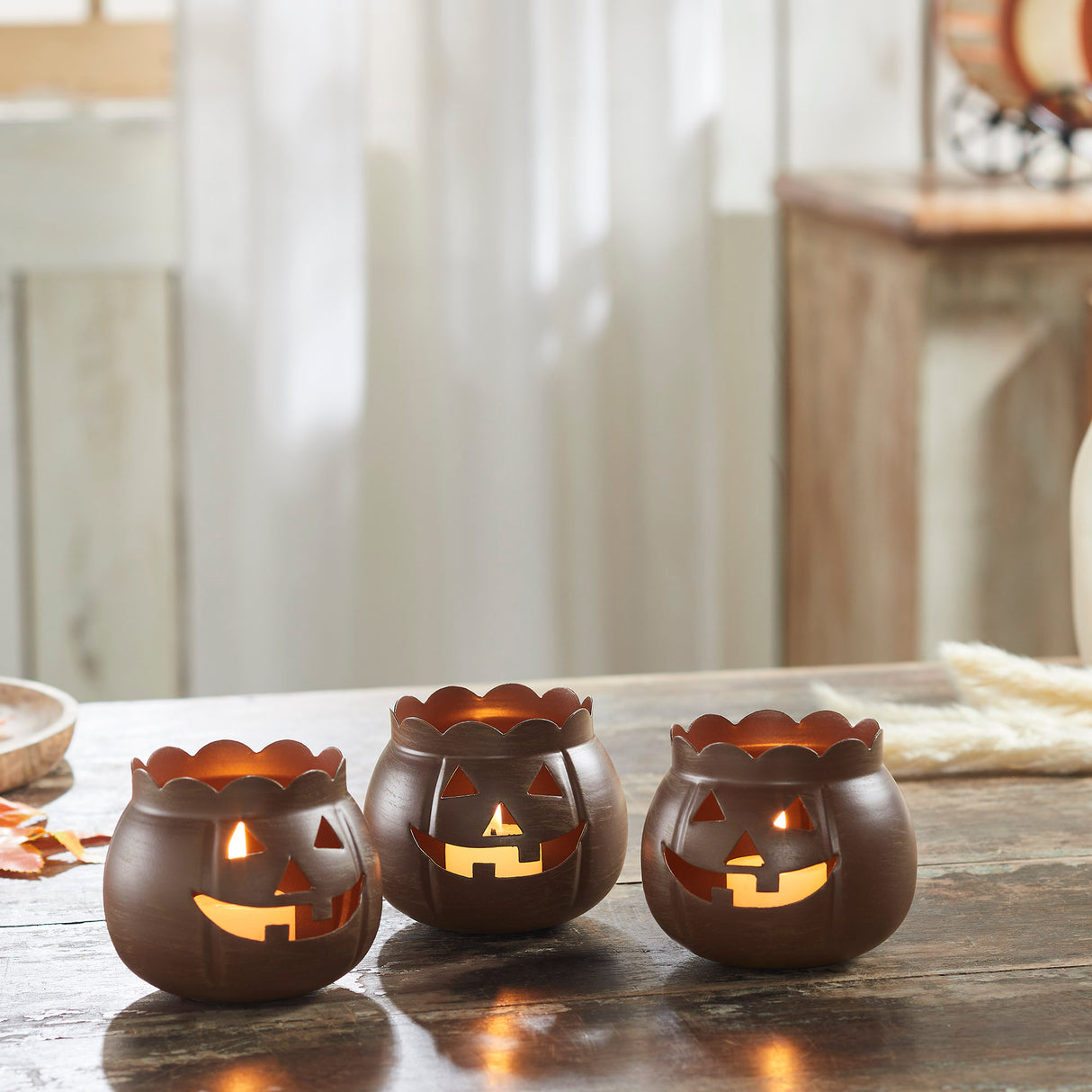 Jack-O-Lantern Candle Holder Set of 3 - 3x3.5x3.5