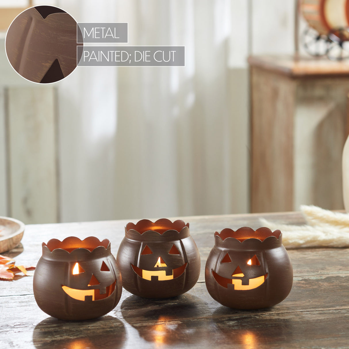 Jack-O-Lantern Candle Holder Set of 3 - 3x3.5x3.5