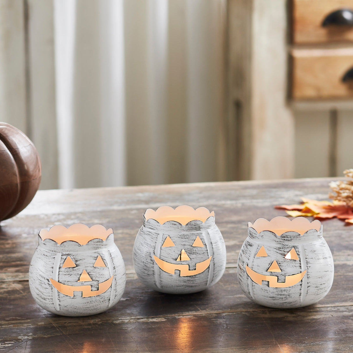 Jack-O-Lantern Candle Holder Set of 3 - 3x3.5x3.5