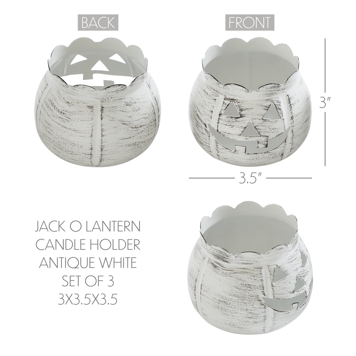 Jack-O-Lantern Candle Holder Set of 3 - 3x3.5x3.5