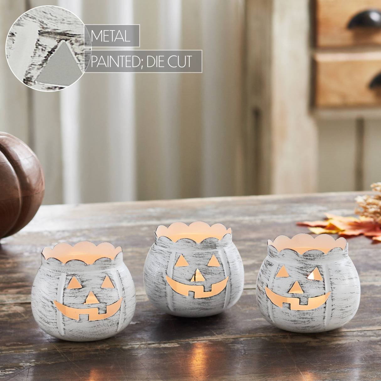 Jack-O-Lantern Candle Holder Set of 3 - 3x3.5x3.5