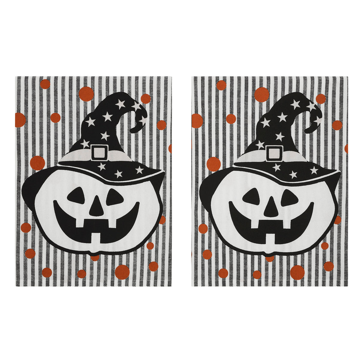 Witchy Pumpkins Striped Tea Towel Set of 2 19x28