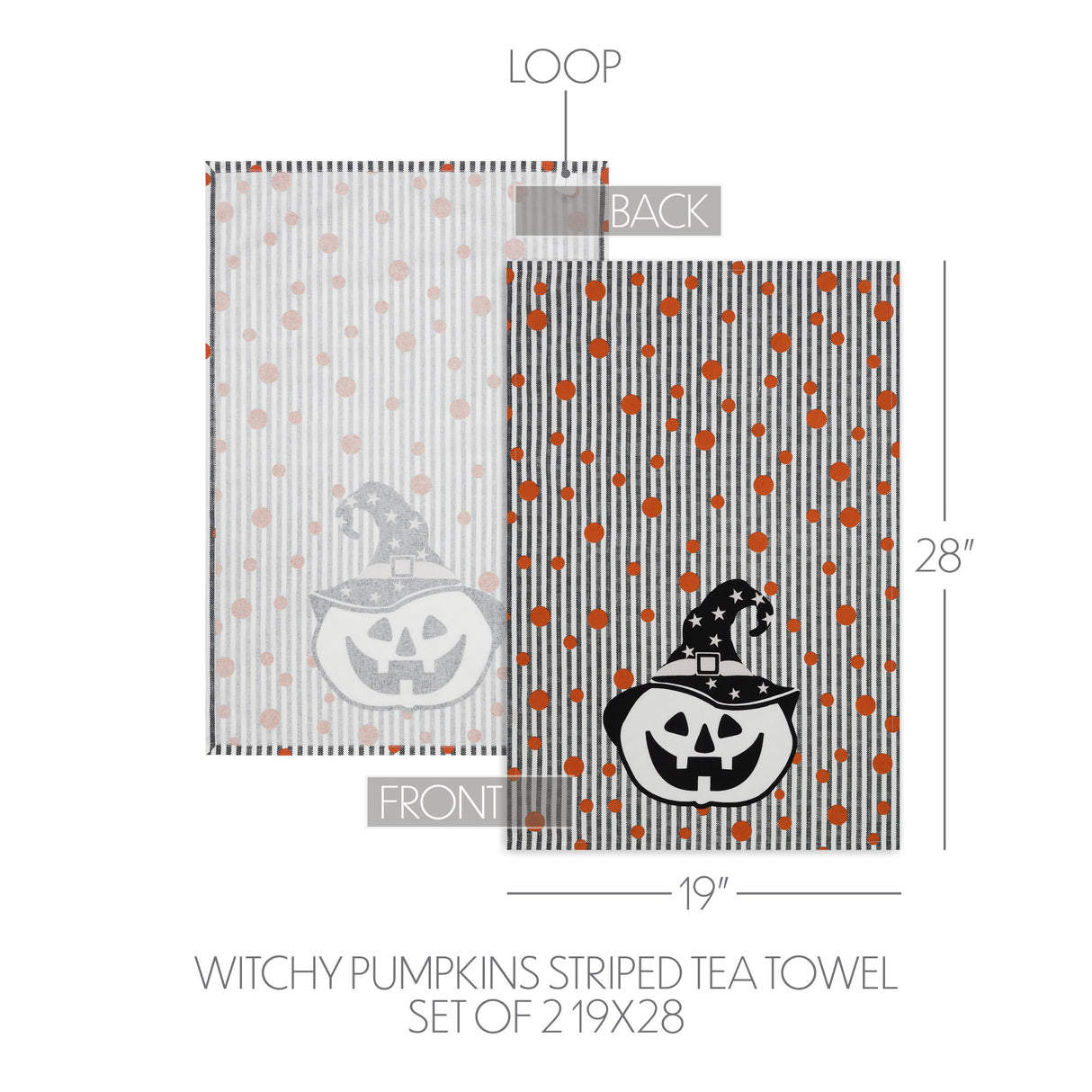 Witchy Pumpkins Striped Tea Towel Set of 2 19x28