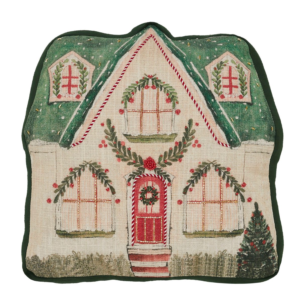 Christmas Cottage Pillow with Beads 14x14
