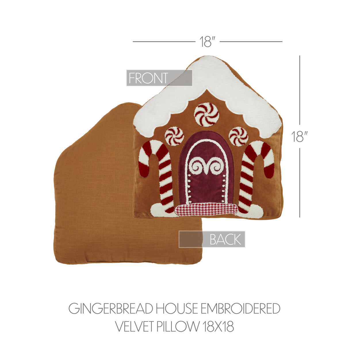 Gingerbread House Embroidered Velvet Pillow 18x18