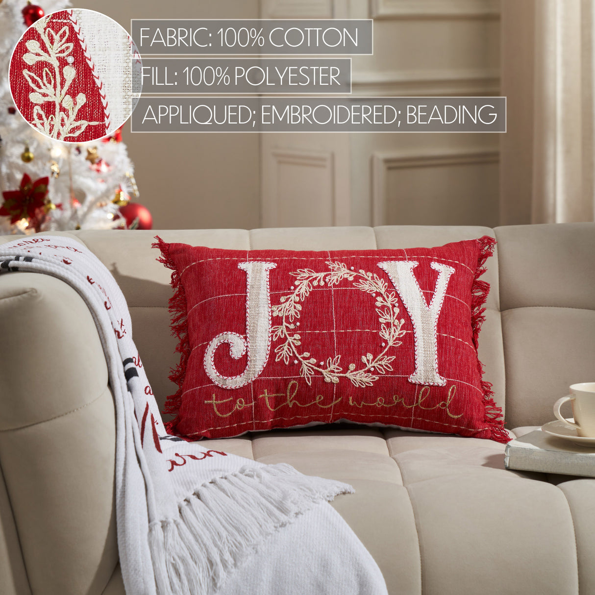 Joy to the World Fringed Pillow 14x20