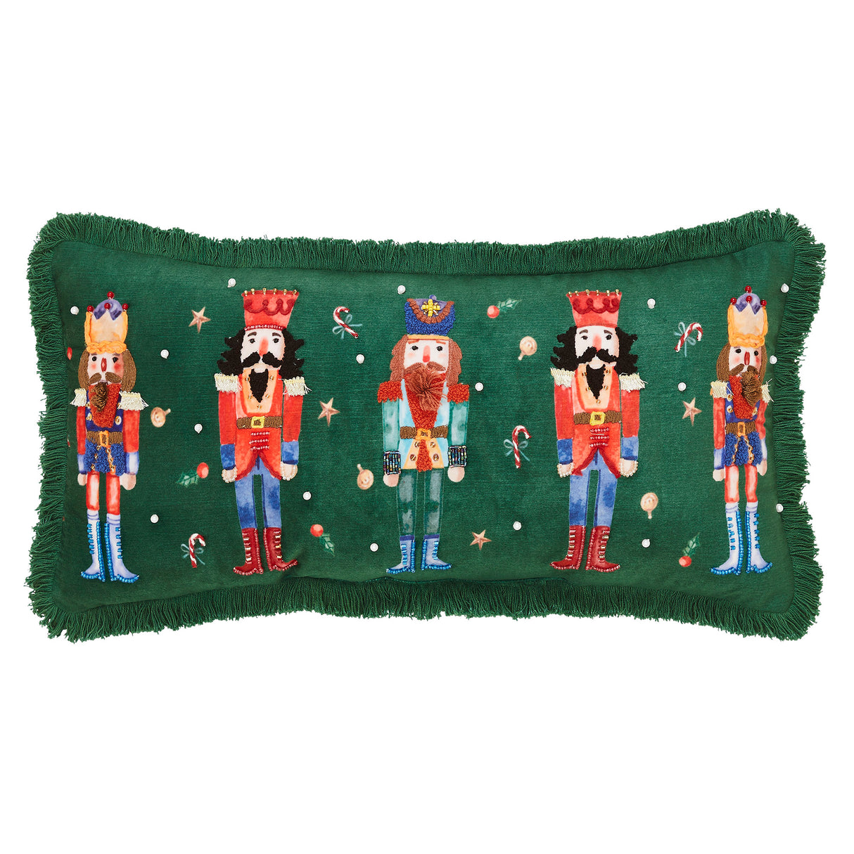 Nutcracker Green Fringed Pillow 12x24