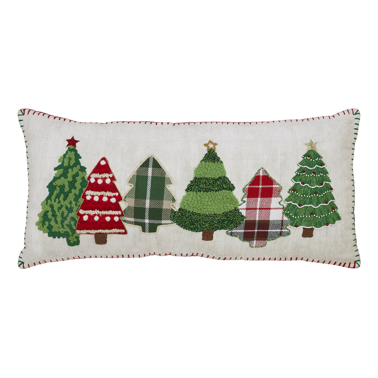 Red and Green Applique Tree Pillow with Embroidery 14x30