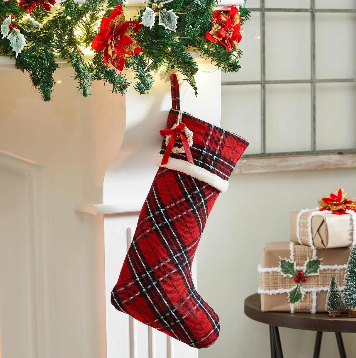 Red and Black Tartan Plaid Stocking 11x18