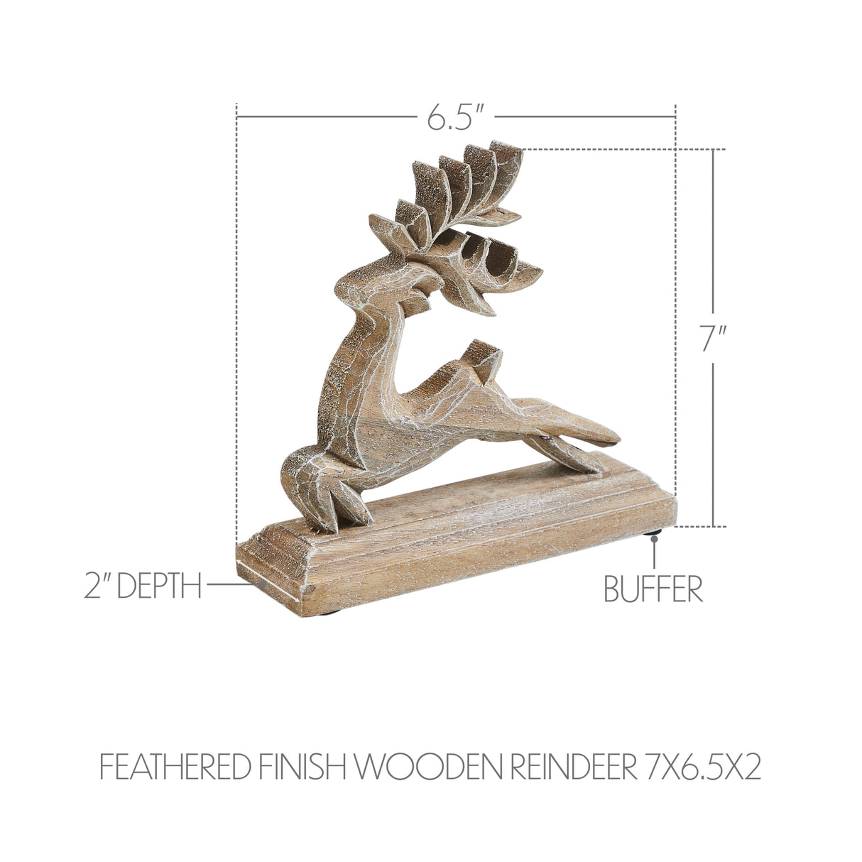Feathered Finish Wooden Reindeer 7x6.5x2