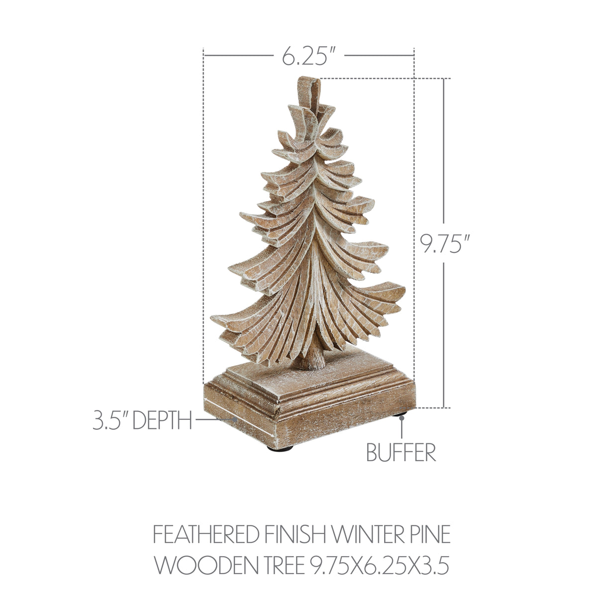 Feathered Finish Winter Pine Wooden Tree 9.75x6.25x3.5
