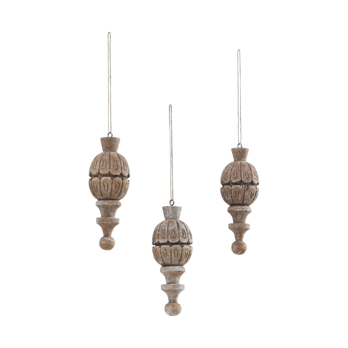 Vintage Finial Ornament Feathered Finish Set of 3 6.5x2.5x2.5