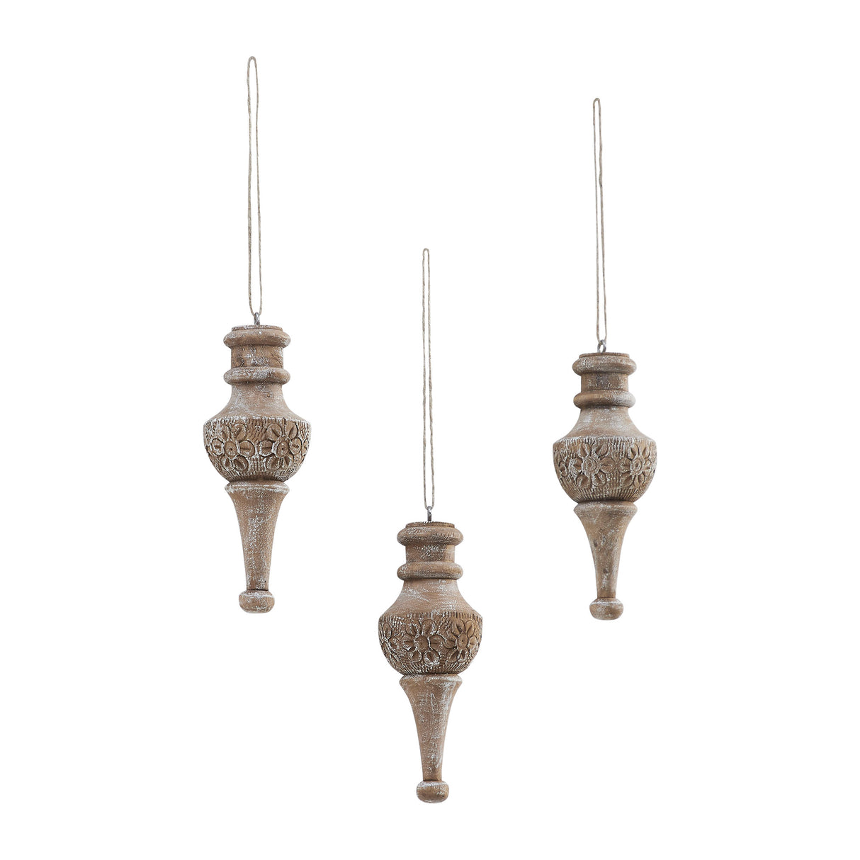 Rustic Finial Ornament Feathered Finish Set of 3 6.5x2.5x2.5