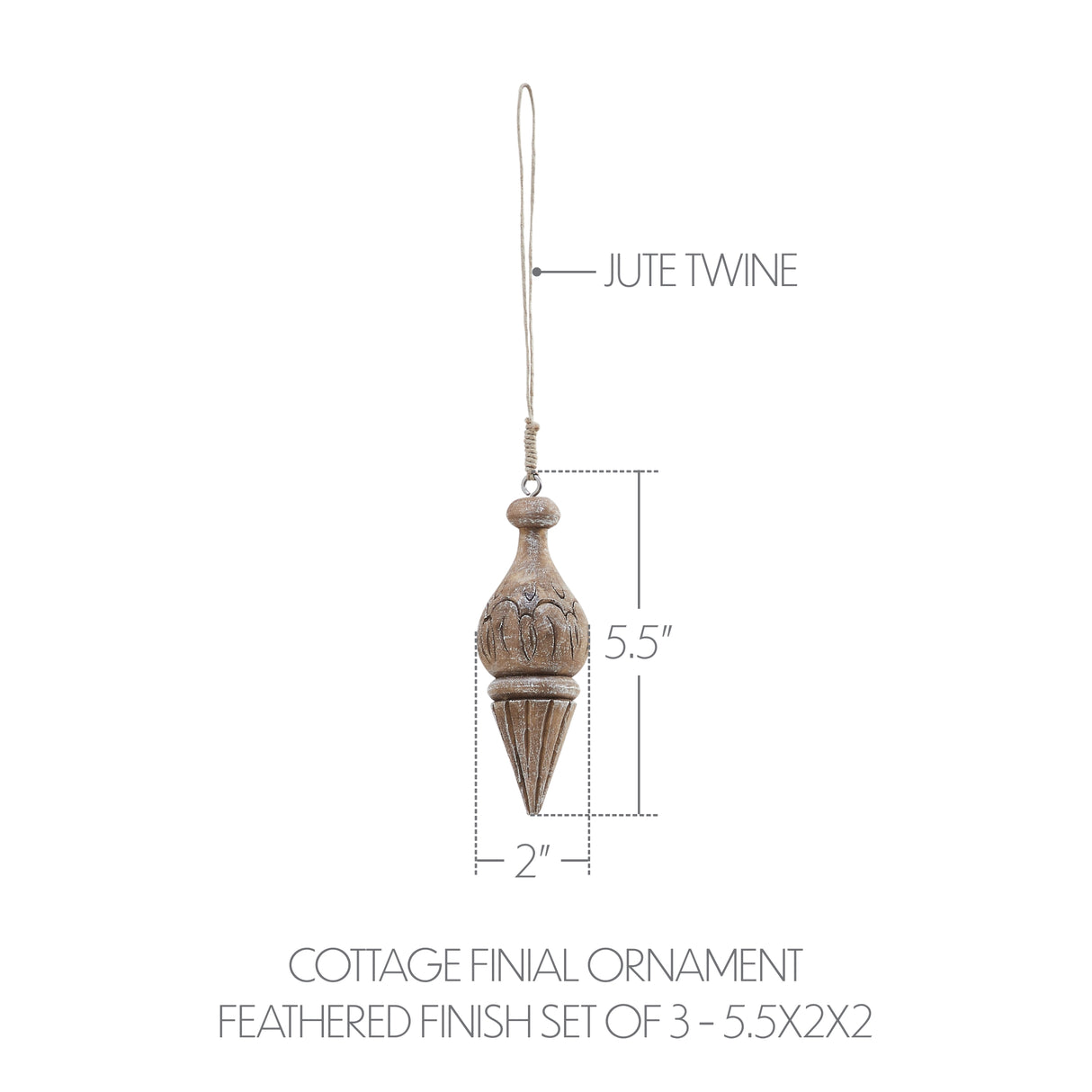 Cottage Finial Ornament Feathered Finish Set of 3 5.5x2x2