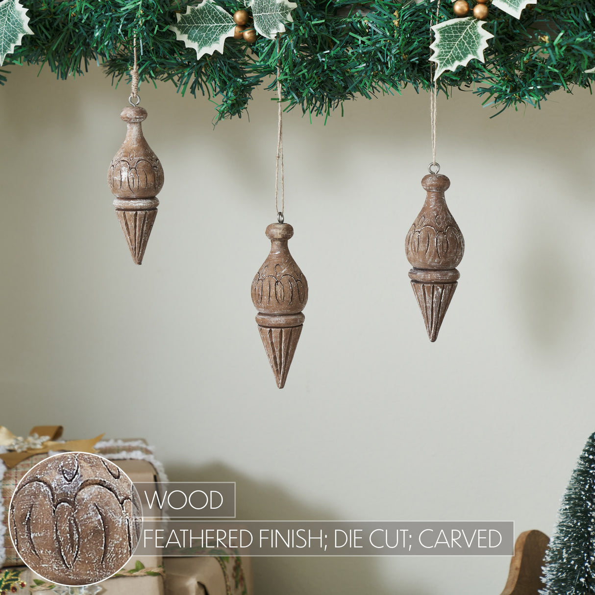 Cottage Finial Ornament Feathered Finish Set of 3 5.5x2x2