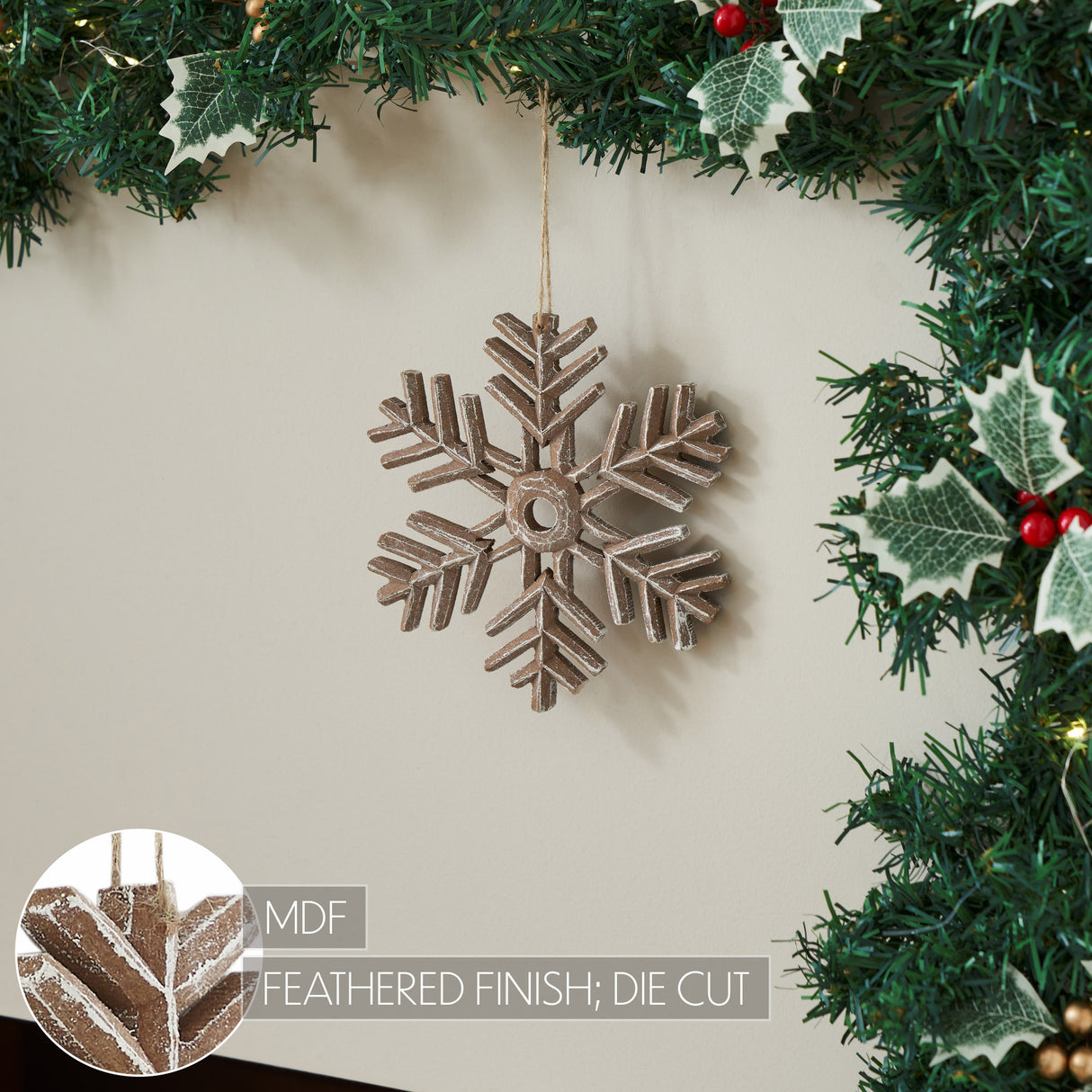 Snowflake Ornament Feathered Finish - 6 inch