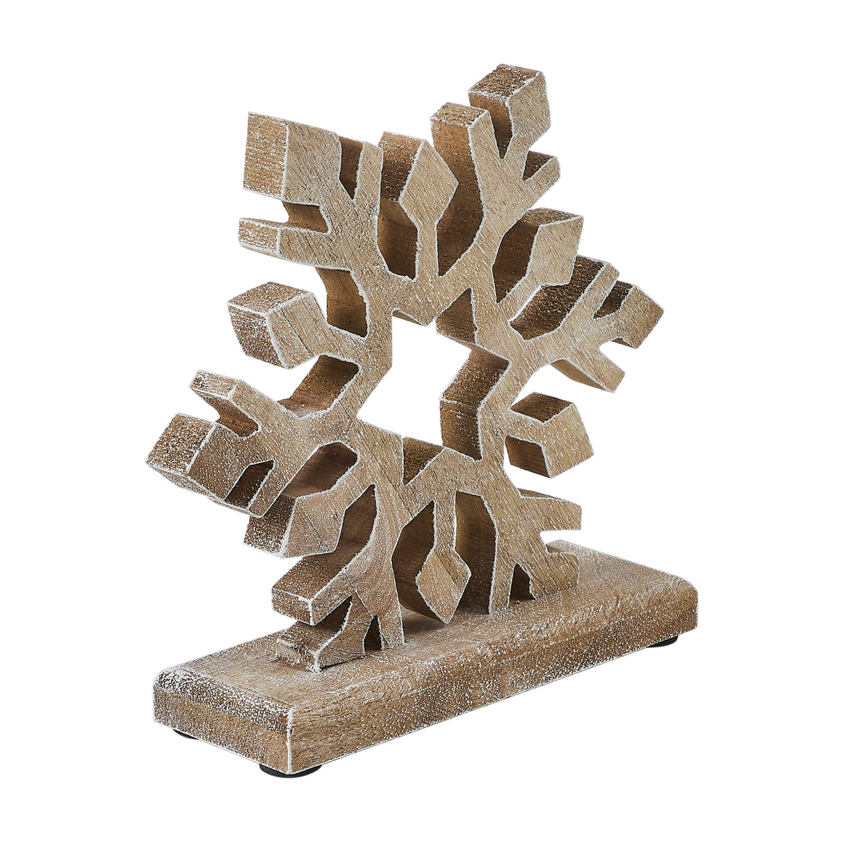 Feathered Finish Wooden Snowflake Natural 7.5x8x2.5