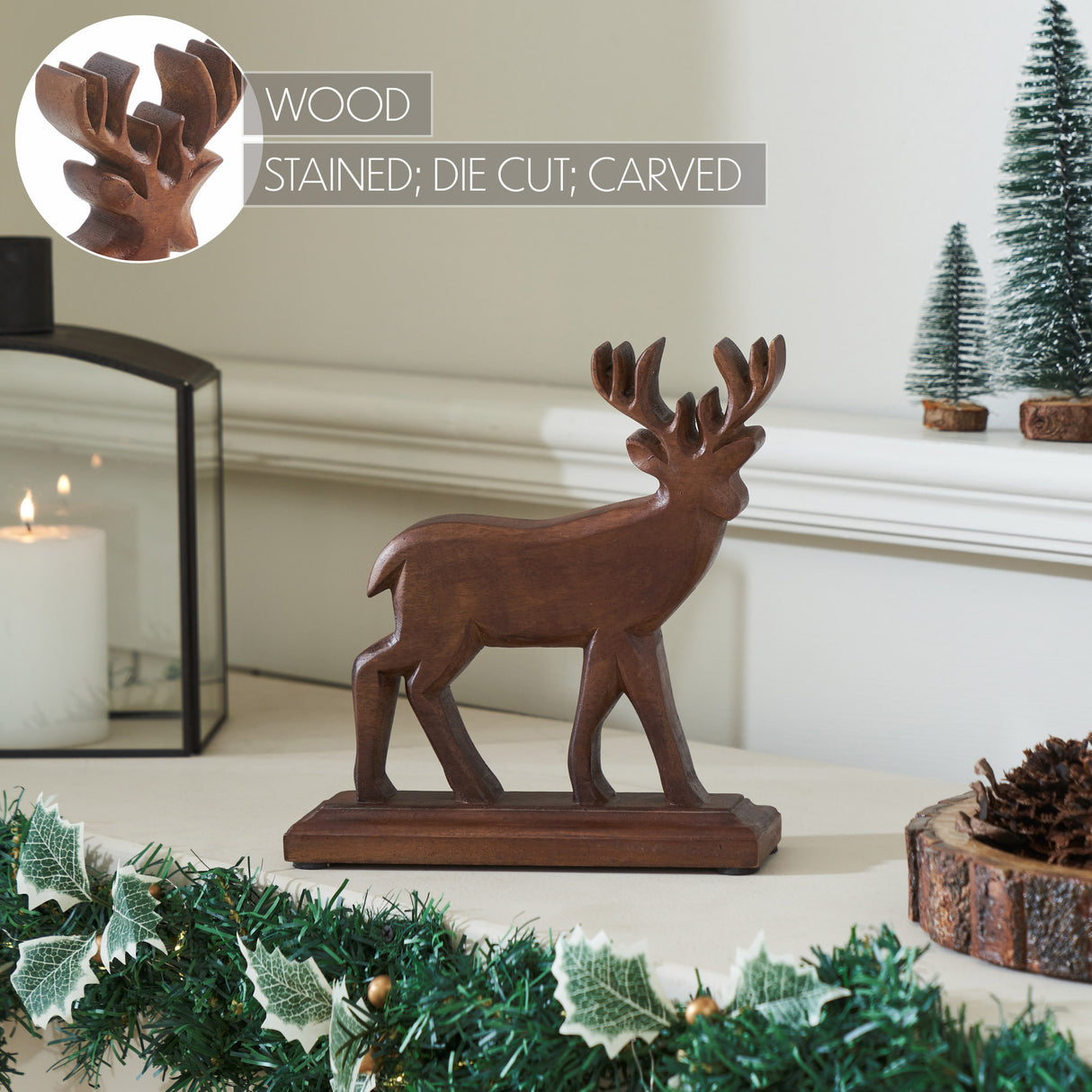 Forest Frolic Dark Wooden Deer 9x8x2.3
