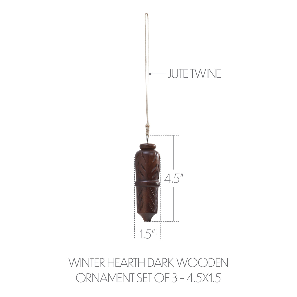 Winter Hearth Dark Wooden Ornament Set of 3 - 4.5 inch