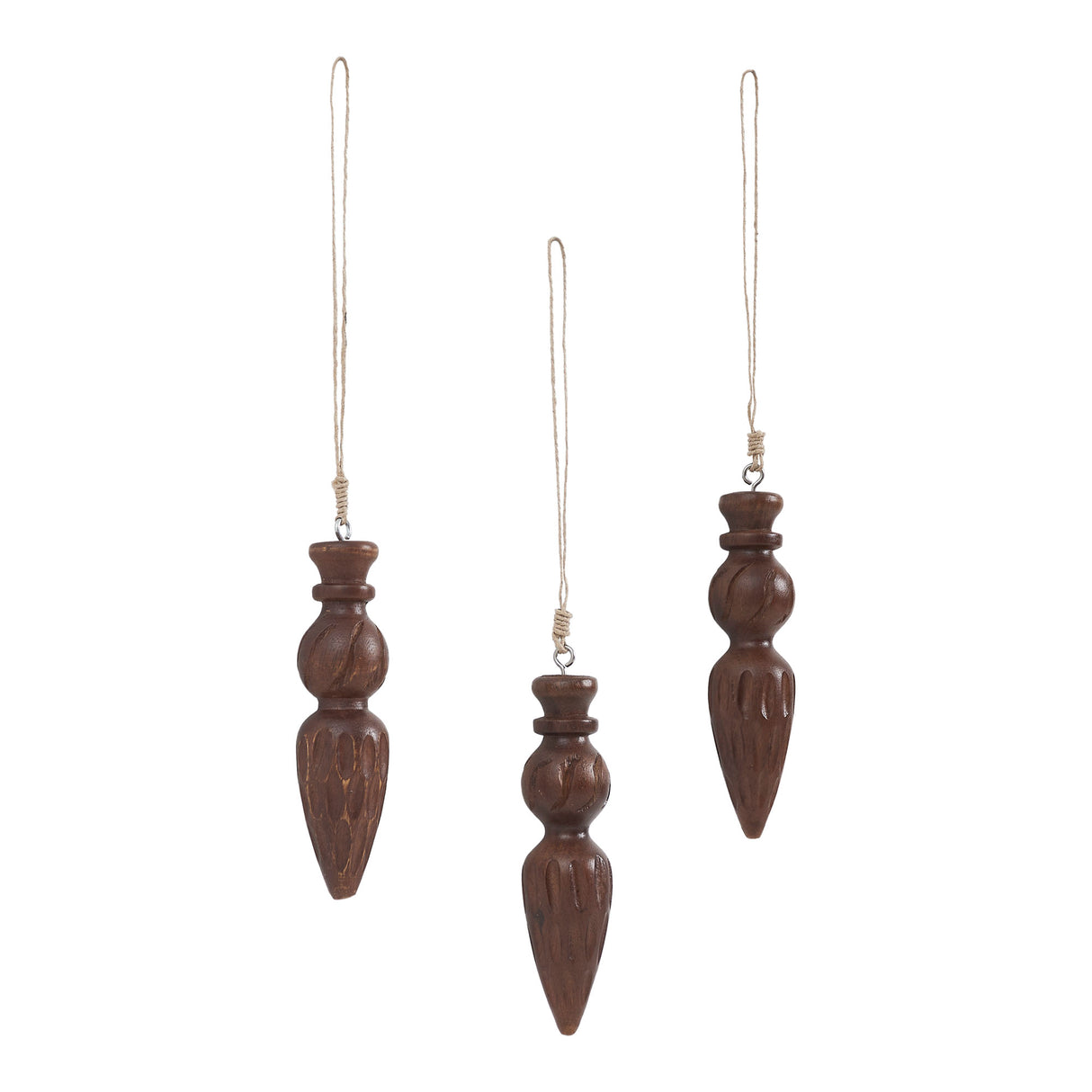 Festive Finial Dark Wooden Ornament Set of 3 - 5.5 inch