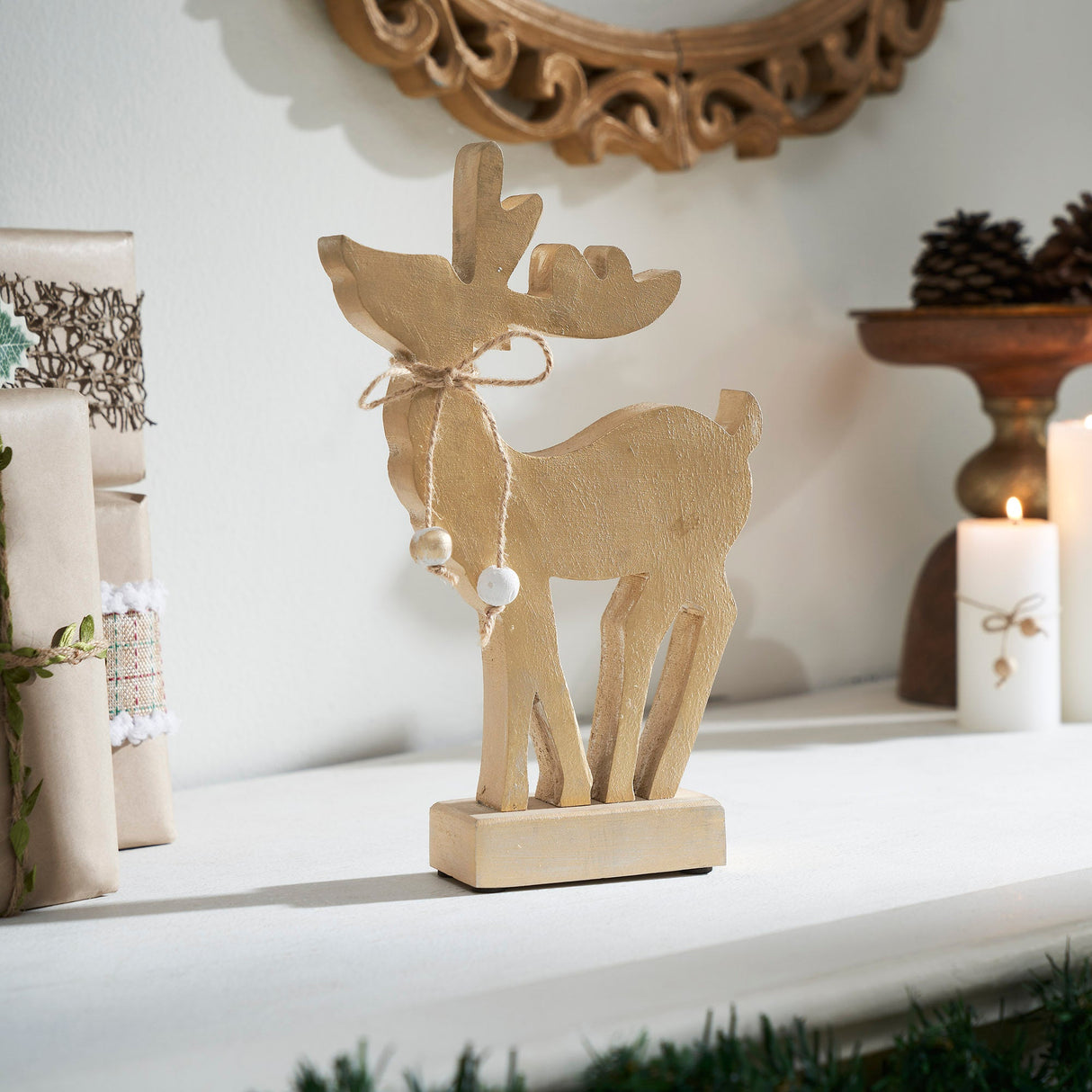 Pretty Prancer Brushed Gold Wooden Deer