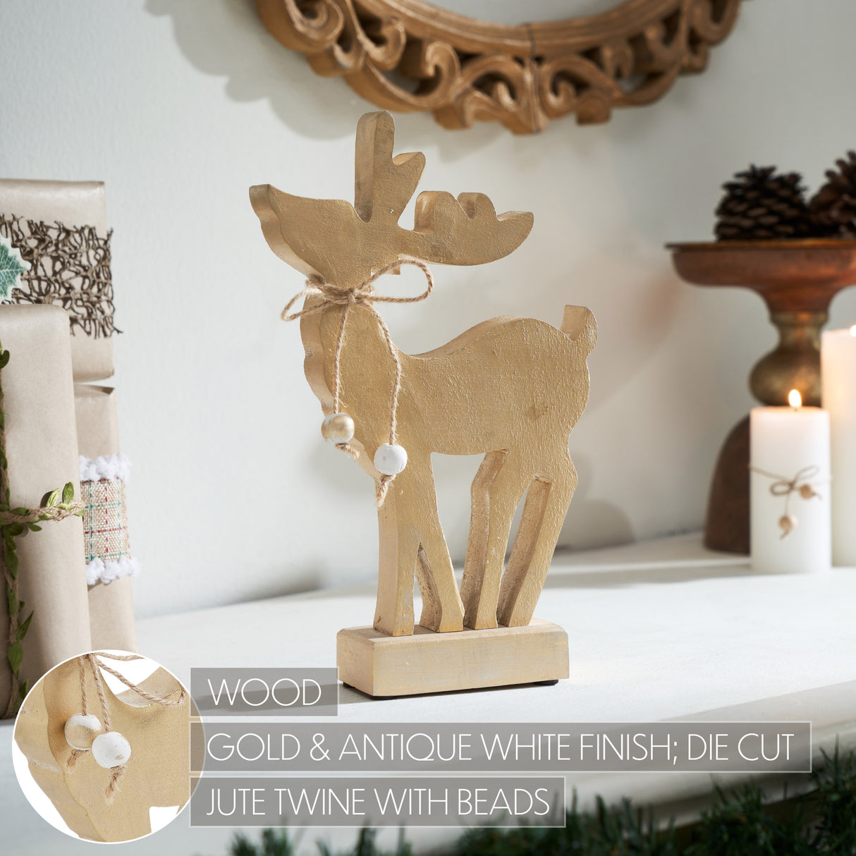 Pretty Prancer Brushed Gold Wooden Deer