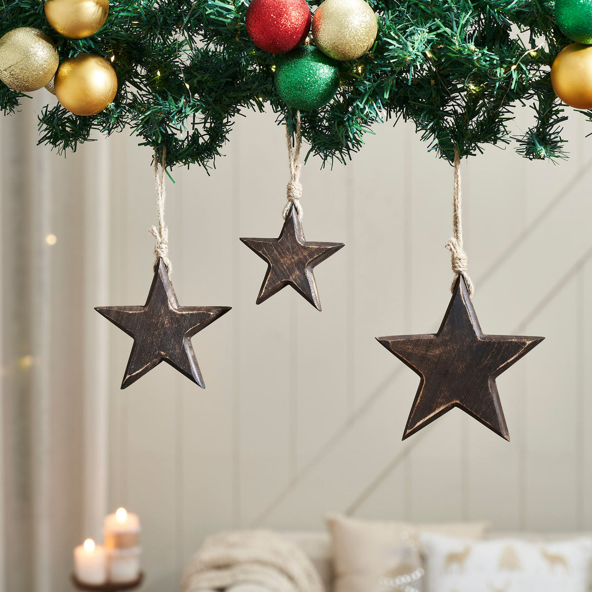 Wooden Star Ornament Set of 3 - 4/5/6 inch