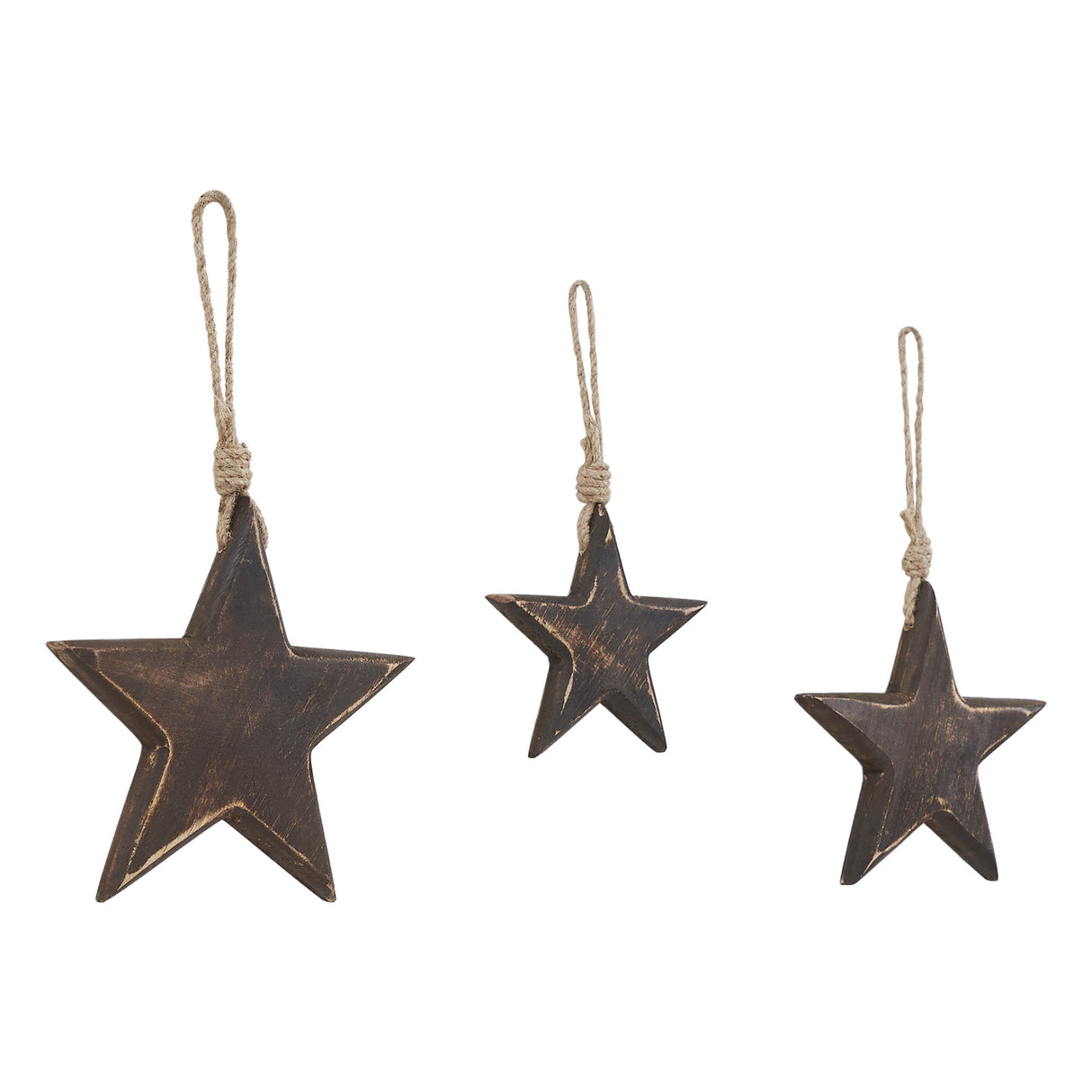 Wooden Star Ornament Set of 3 - 4/5/6 inch