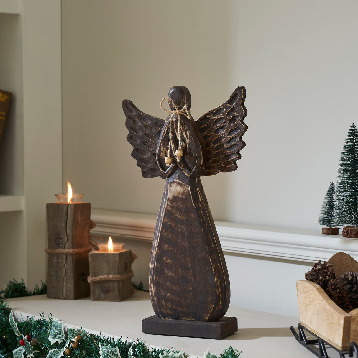 Blessings Dark Wooden Angel 17x9.5x2.5