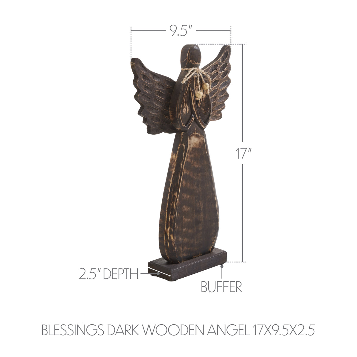 Blessings Dark Wooden Angel 17x9.5x2.5