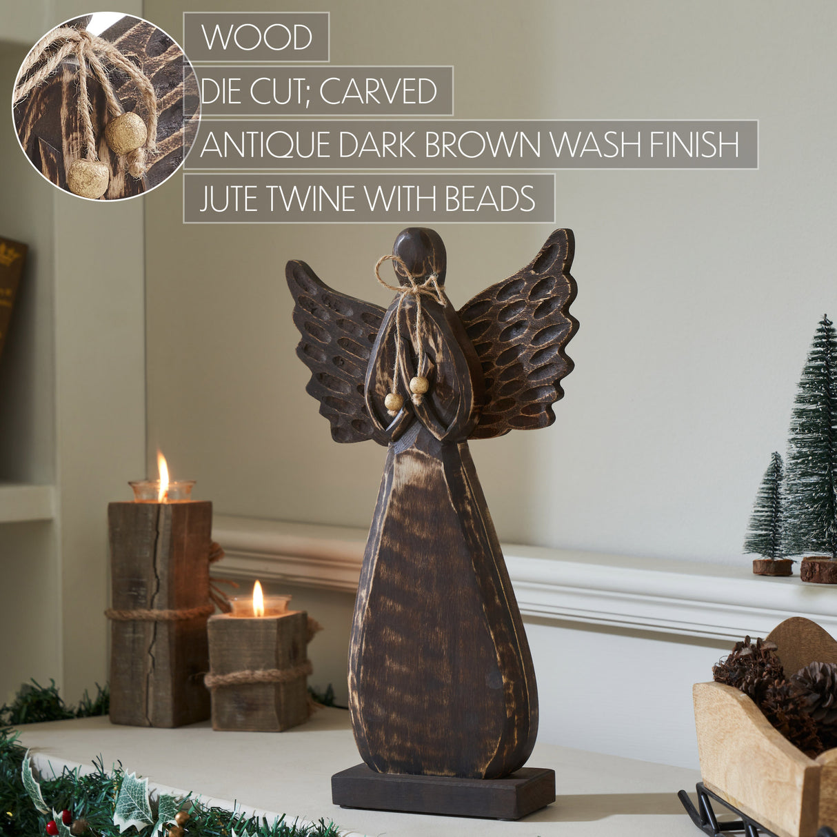 Blessings Dark Wooden Angel 17x9.5x2.5