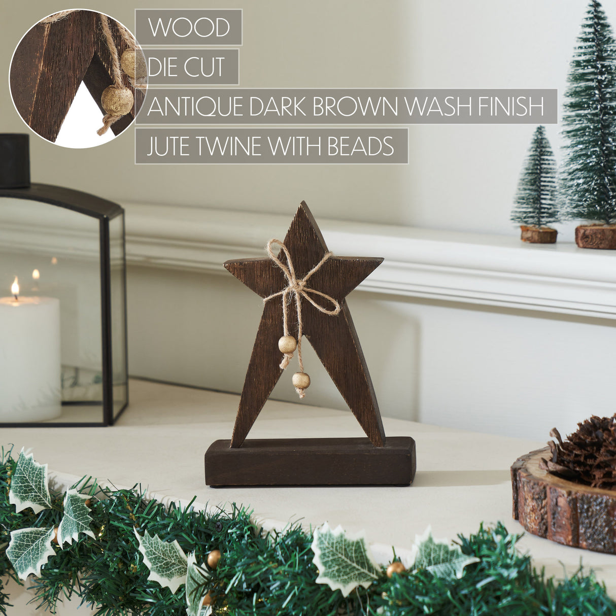 VHC Brands 2PC Primitive Wonder Dark Wooden Star ,Small and Large