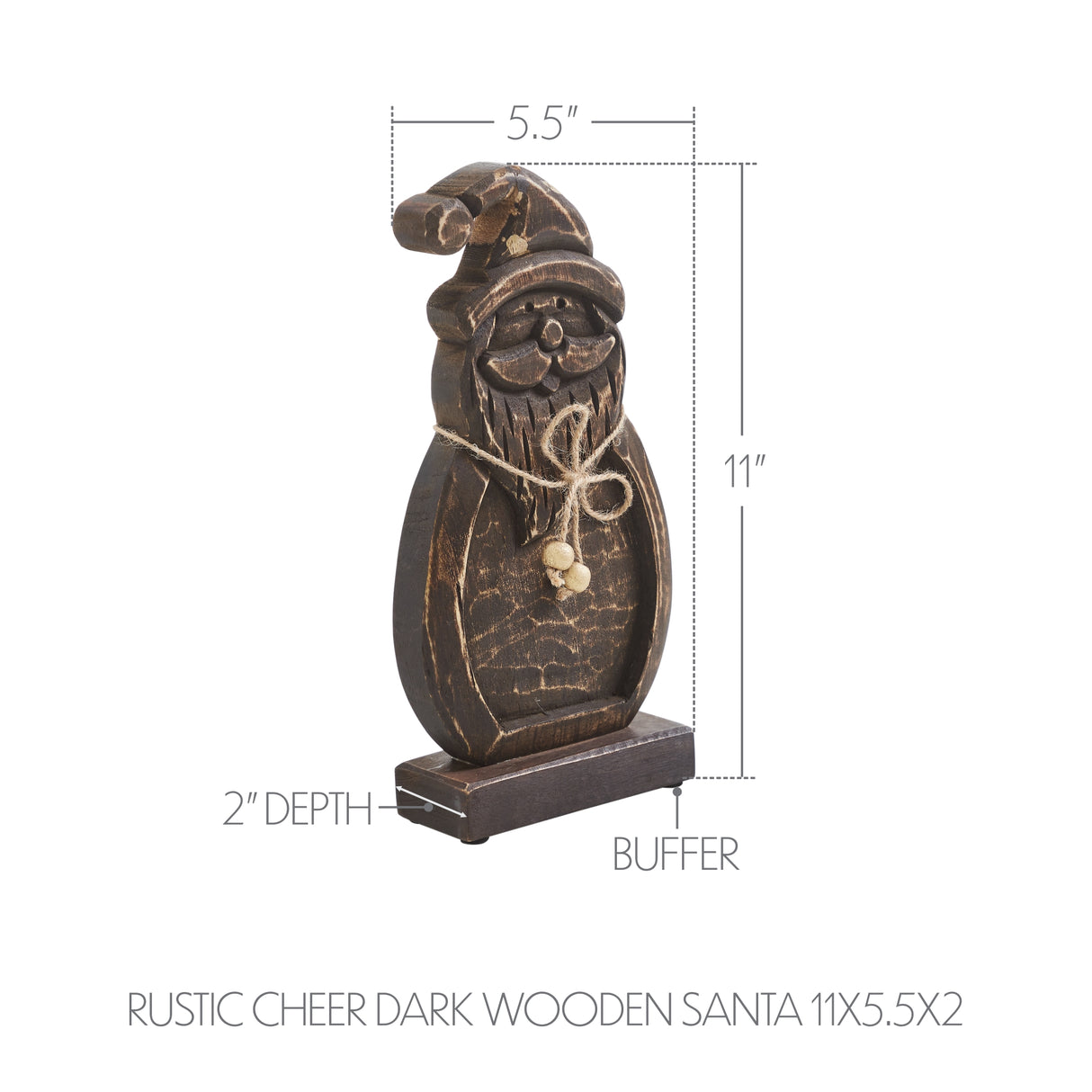 Rustic Cheer Dark Wooden Santa 11x5.5x2