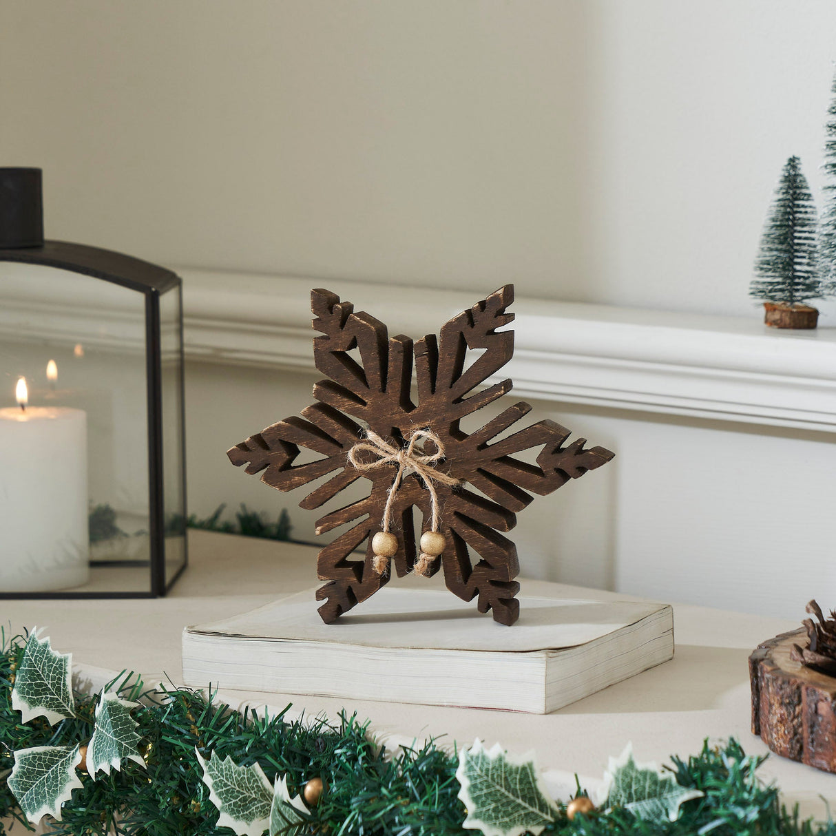 Wooden Snowflake Statuette