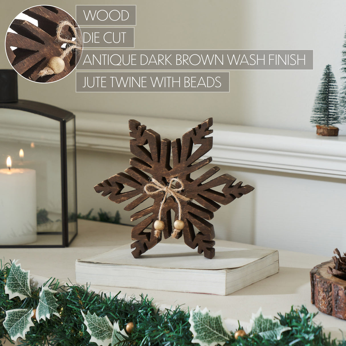 Wooden Snowflake Statuette
