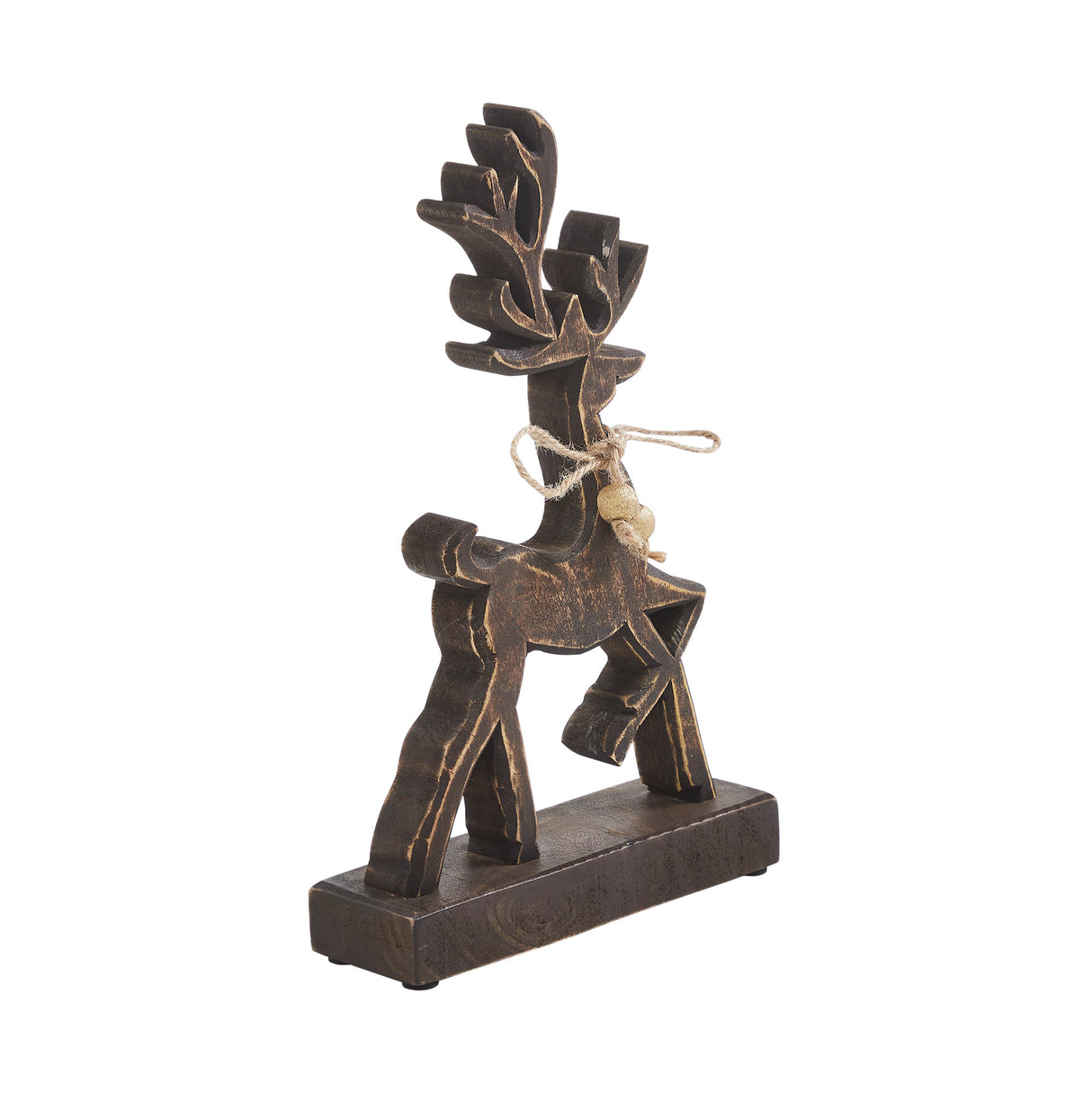 VHC Brands 2PC Woodland Winter Dark Wooden Reindeer ,Small and Large