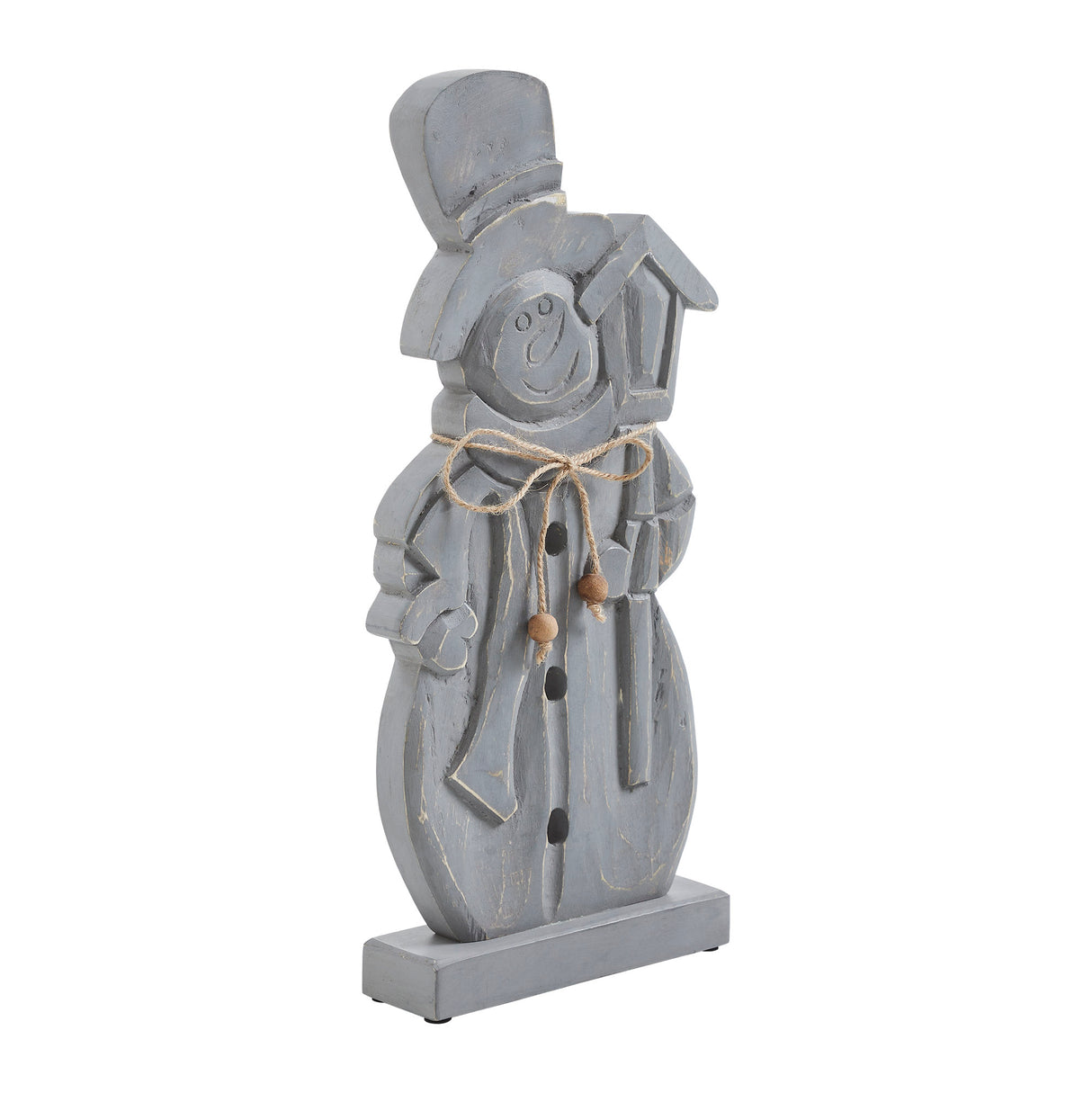 Festive Frosty Distressed Grey Wooden Snowman 16x7.5x2