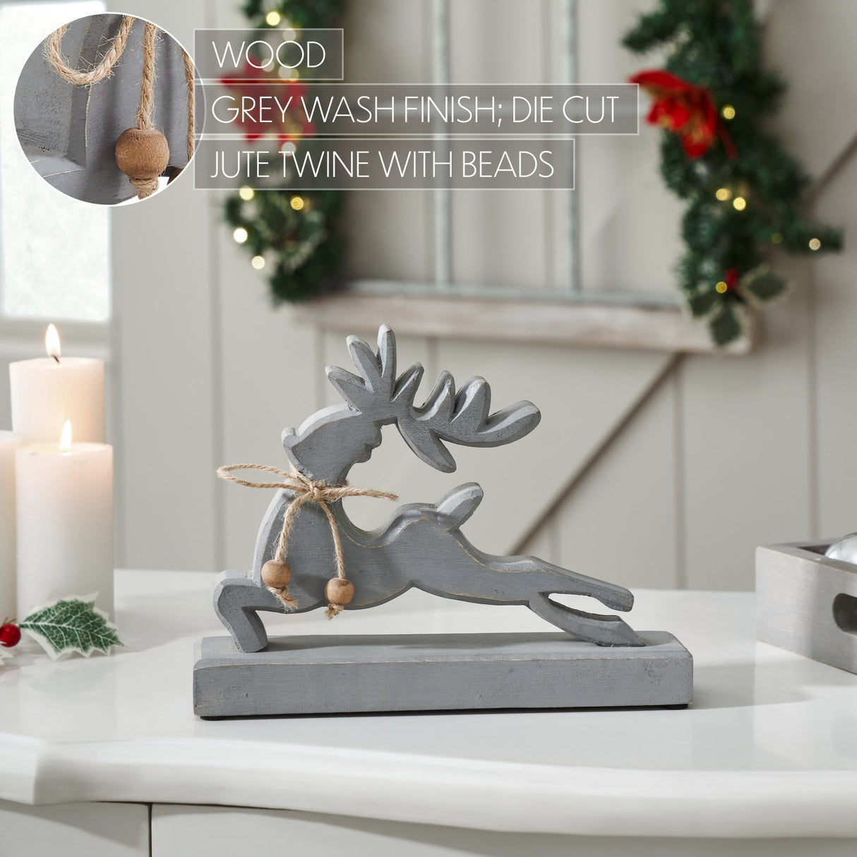 Through the Snow Distressed Grey Wooden Reindeer 7x9x2