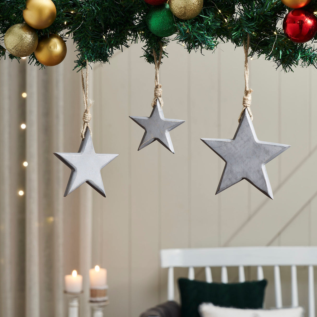 Wooden Star Ornament Set of 3 - 4/5/6 inch