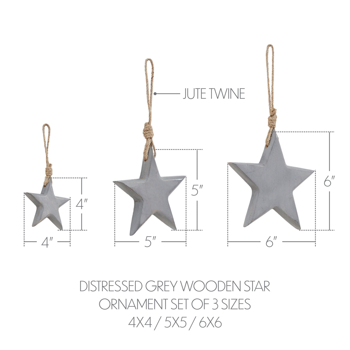 Wooden Star Ornament Set of 3 - 4/5/6 inch