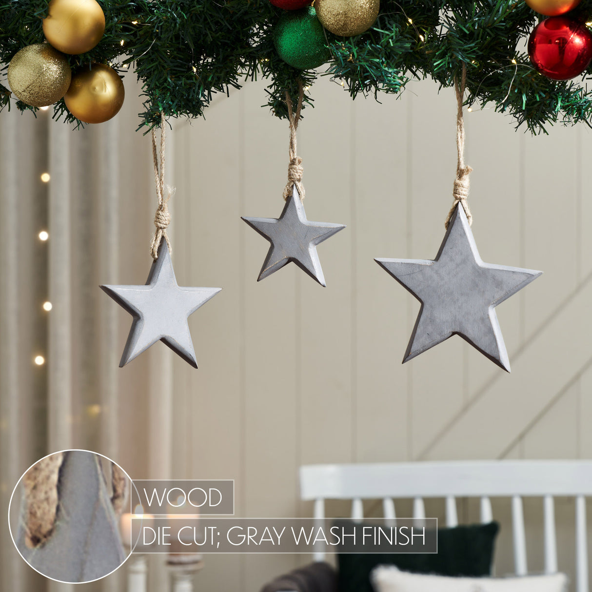 Wooden Star Ornament Set of 3 - 4/5/6 inch