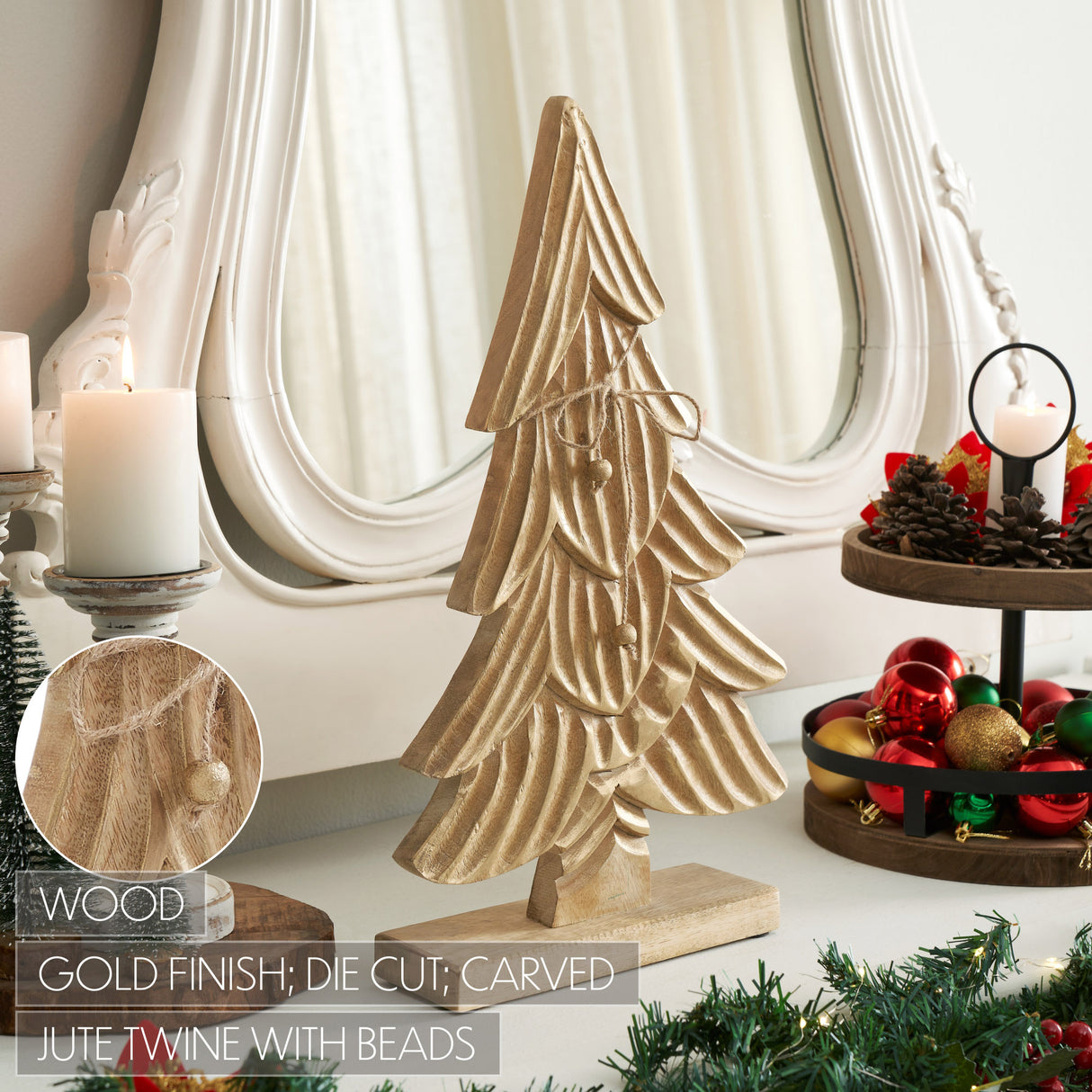 Brushed Gold Wooden Tree 19.5x11x3