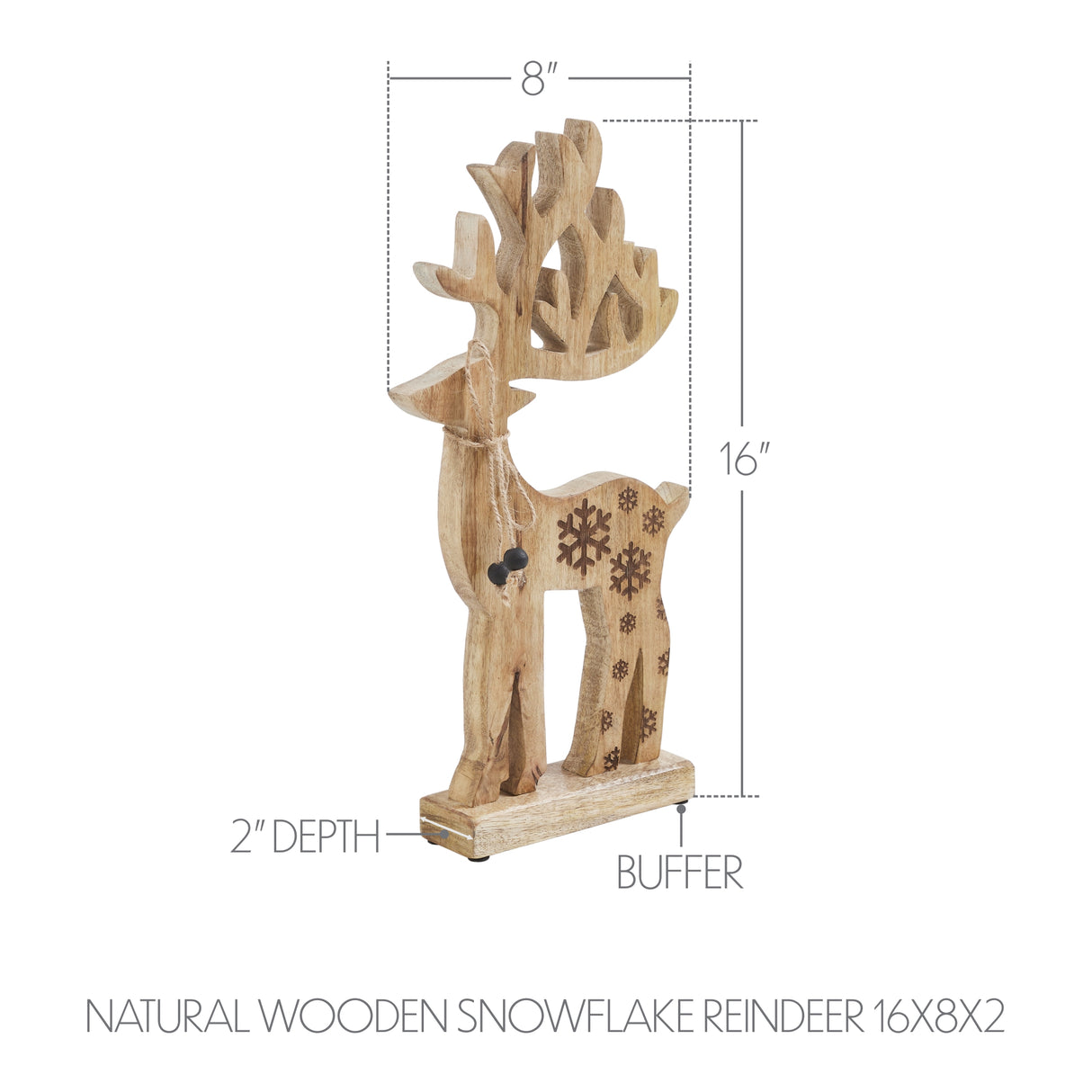 VHC Brands 2PC Natural Wooden Snowflake Reindeer ,Small and Large